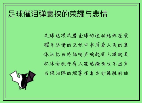 足球催泪弹裹挟的荣耀与悲情