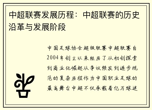 中超联赛发展历程：中超联赛的历史沿革与发展阶段