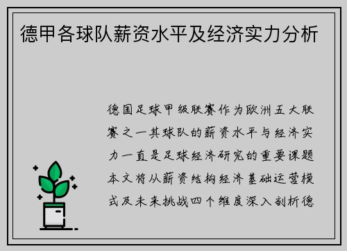 德甲各球队薪资水平及经济实力分析
