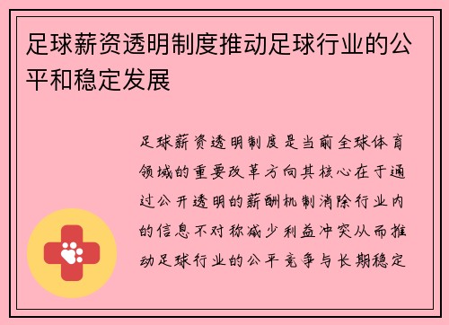 足球薪资透明制度推动足球行业的公平和稳定发展